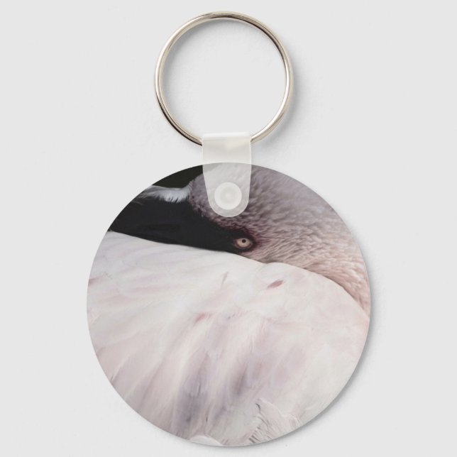 Pink Flamingo Portrait Drawing Effect Art Key Ring (Front)
