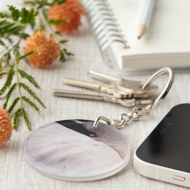 Pink Flamingo Portrait Drawing Effect Art Key Ring (Front Right)