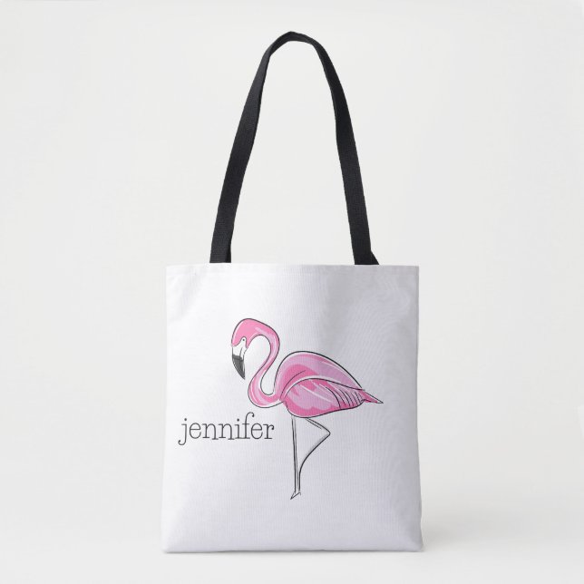 Pink Flamingo Preppy Personalised Tote Bag (Front)