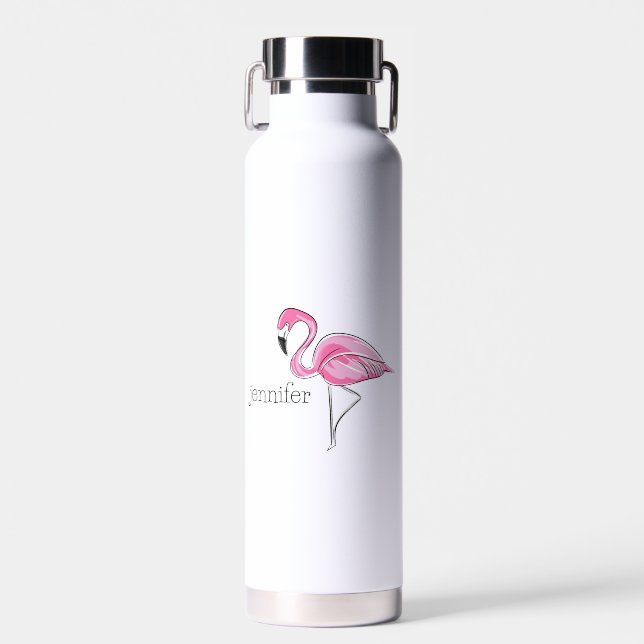 Pink Flamingo Preppy Personalised Water Bottle (Front)