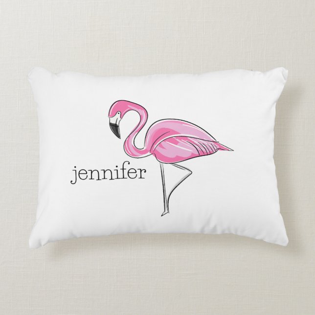 Pink Flamingo Preppy Tropical Personalised Decorative Cushion (Front)