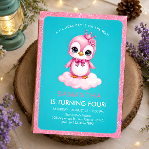 Pink Flamingo Princess 4th Birthday Invitation