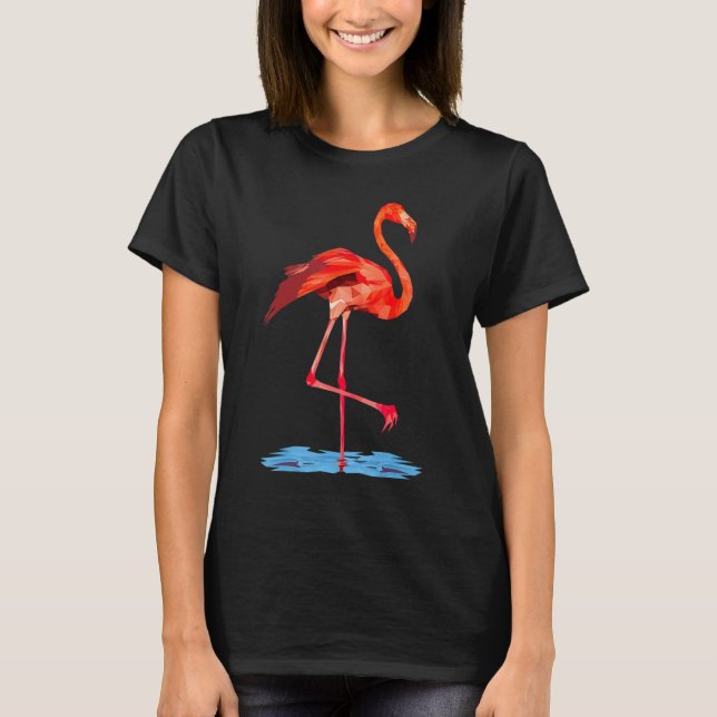 Pink Flamingo Profile Minimal Geometry Polygonal T-Shirt (Front)