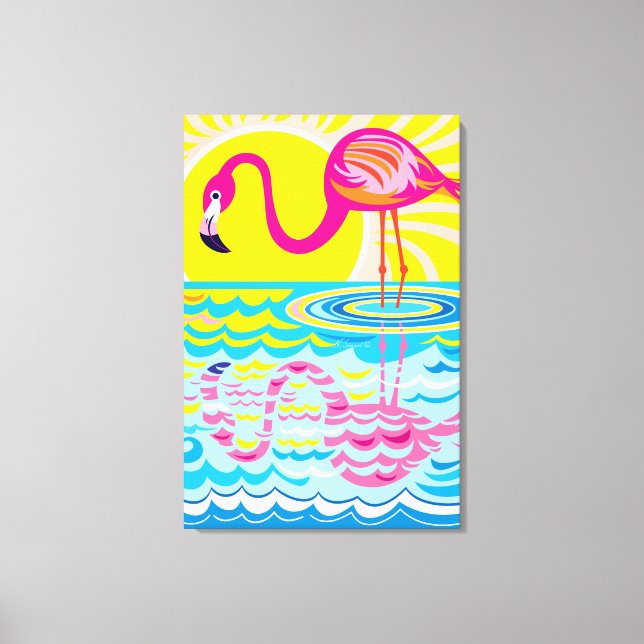 Pink Flamingo Reflection Canvas Print (Front)