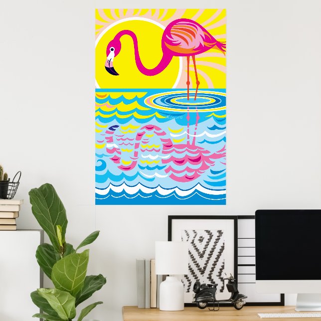 Pink Flamingo Reflection Poster (Home Office)