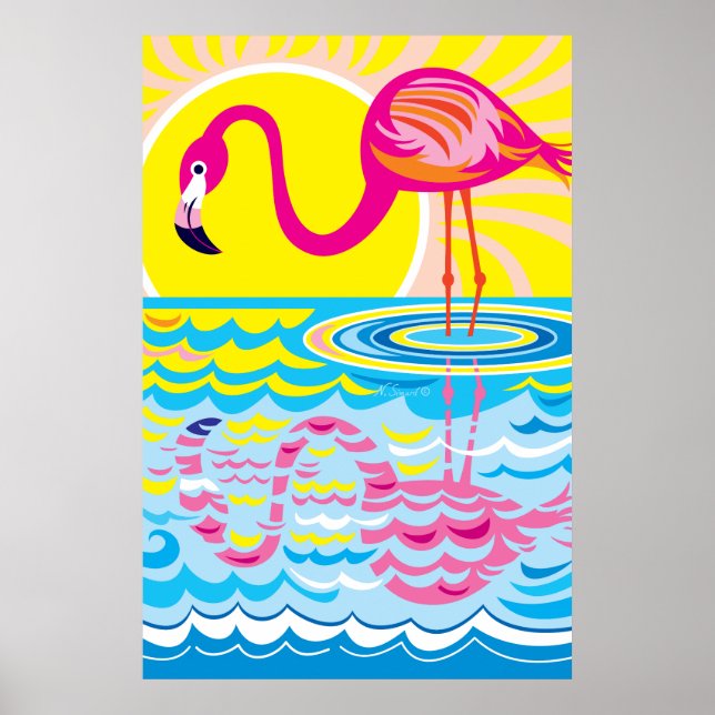 Pink Flamingo Reflection Poster (Front)
