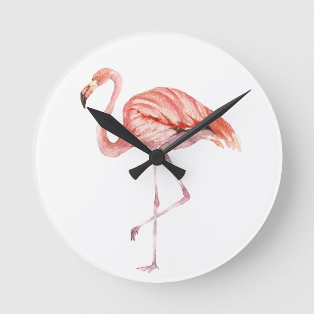 Pink Flamingo Round Clock (Front)