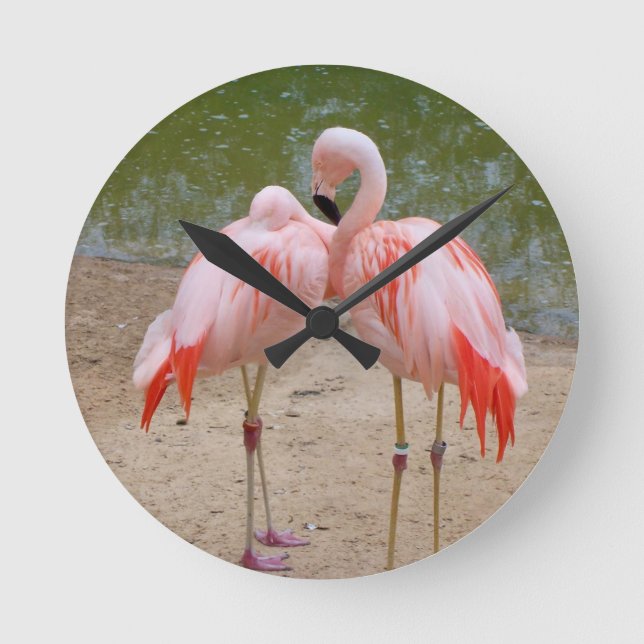 pink flamingo Round Clock (Front)