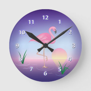 Pink Flamingo Round Clock