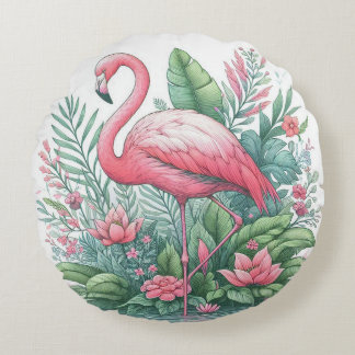 Pink Flamingo Round Cushion