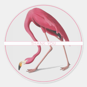 PINK FLAMINGO ROUND CUSTOM NAME STICKER