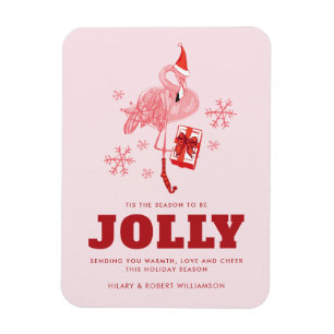 Pink Flamingo Santa Christmas Custom Greeting Magnet