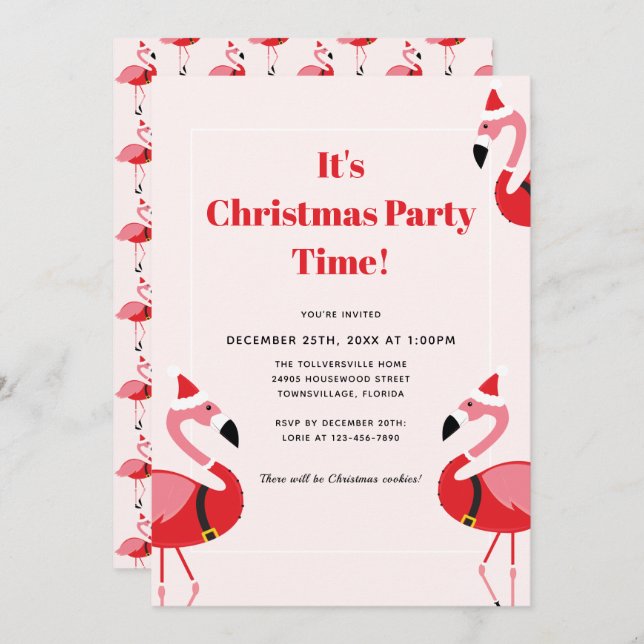 Pink Flamingo Santa Christmas Party Invitation (Front/Back)