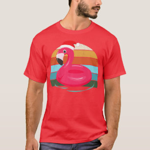 Pink Flamingo Santa Christmas Tree Lights Xmas Tee