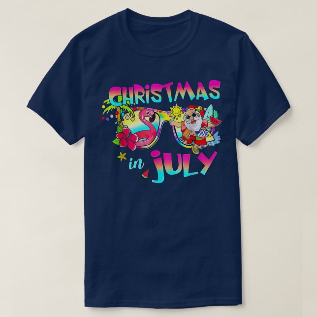 Pink Flamingo Santa Hat Christmas In July Summer V T-Shirt (Design Front)