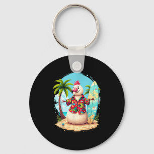 Pink Flamingo Santa Holiday Palm Tree Light Hawaii Key Ring