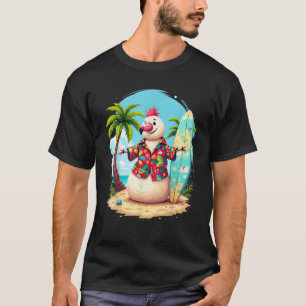 Pink Flamingo Santa Holiday Palm Tree Light Hawaii T-Shirt