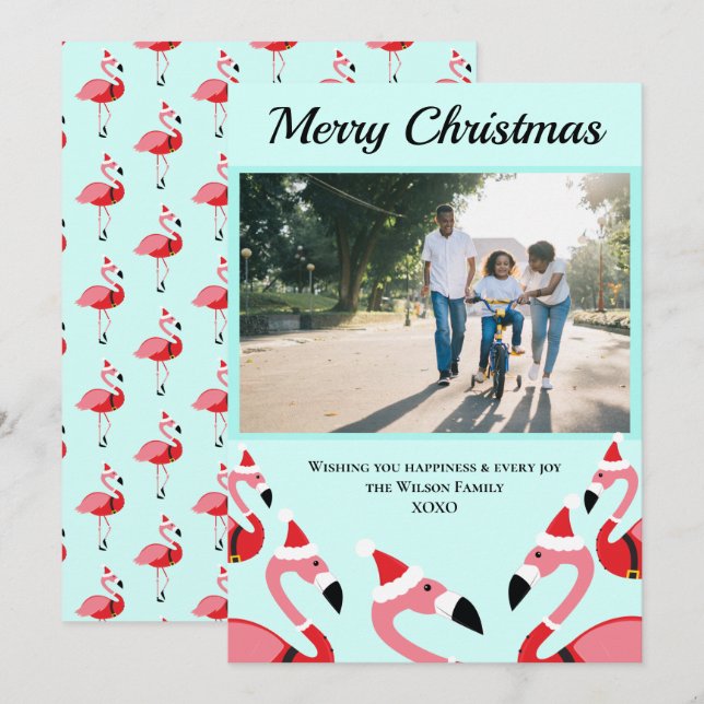 Pink Flamingo Santa Photo Christmas (Front/Back)