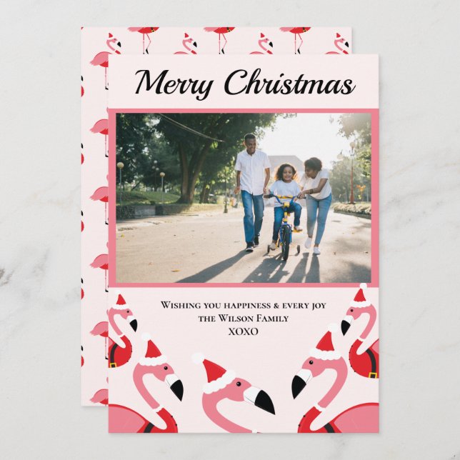 Pink Flamingo Santa Photo Christmas (Front/Back)
