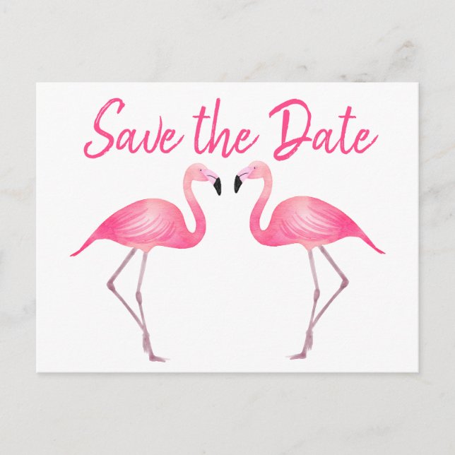Pink Flamingo Save The Date Engagement Wedding Announcement Postcard (Front)