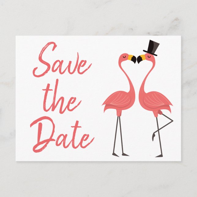 Pink Flamingo Save The Date Engagement Wedding Announcement Postcard (Front)