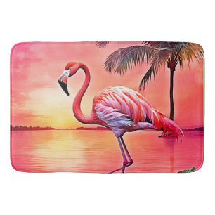 Pink Flamingo Scene Design Bath Mat