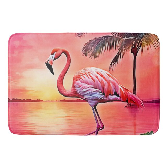Pink Flamingo Scene Design Bath Mat (Front)