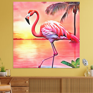 Pink Flamingo Scene Design Canvas Print