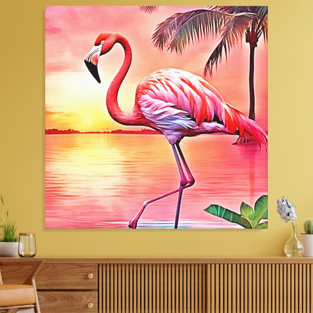 Pink Flamingo Scene Design Canvas Print (Insitu(LivingRoom))