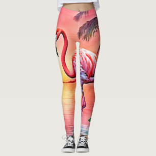 Pink Flamingo Scene Design Leggings