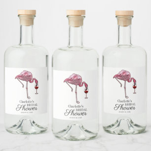 Pink Flamingo Script Bridal Shower Custom Summer Liquor Bottle Label