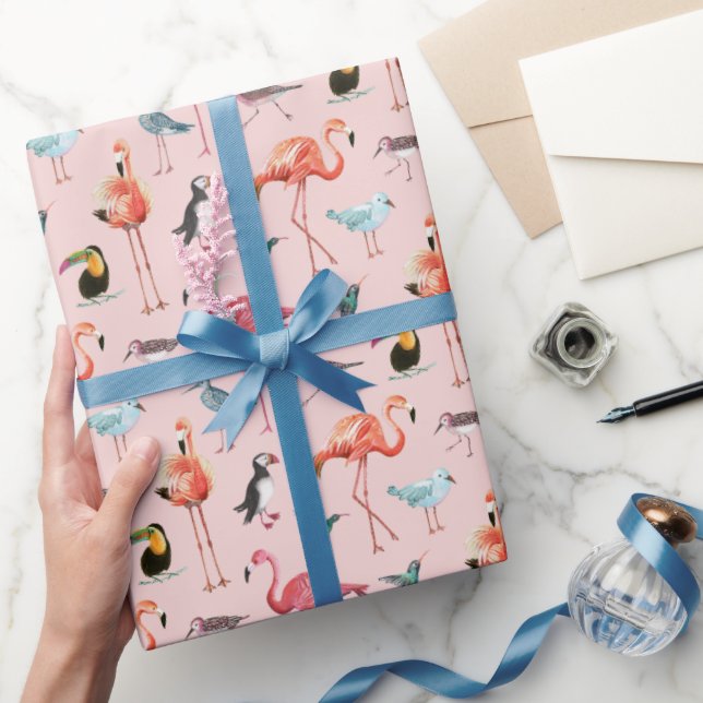 Pink flamingo sea birds tropical wrapping paper (Gifting)