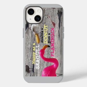 Pink Flamingo Seagull Doughnut Beach Vacation Humo iPhone 14 Case