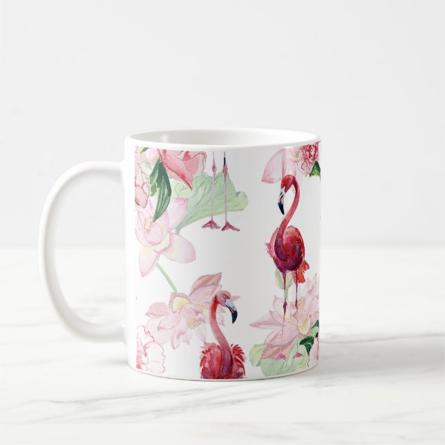 Pink Flamingo: Seamless Pattern Elegance Coffee Mug (Left)