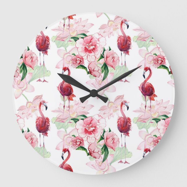 Pink Flamingo: Seamless Pattern Elegance Large Clock (Front)