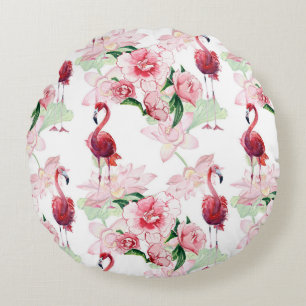 Pink Flamingo: Seamless Pattern Elegance Round Cushion