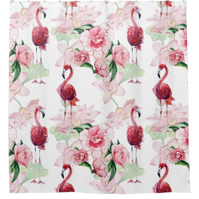 Pink Flamingo: Seamless Pattern Elegance Shower Curtain (Front)