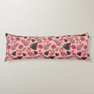 Pink flamingo seamless pattern flowers and leaves body cushion