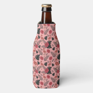 Pink flamingo seamless pattern flowers and leaves bottle cooler