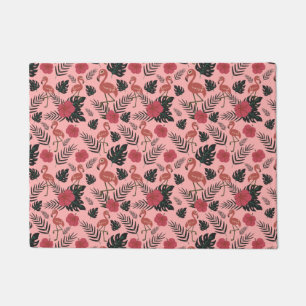 Pink flamingo seamless pattern flowers and leaves doormat