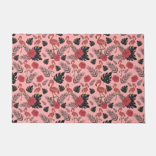 Pink flamingo seamless pattern flowers and leaves doormat