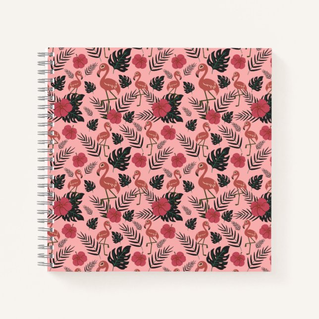 Pink flamingo seamless pattern flowers and leaves notebook (Front)