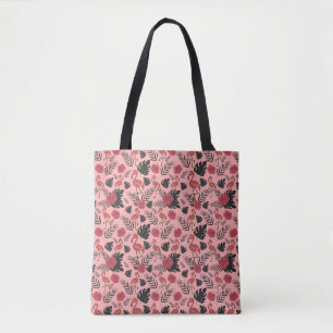 Pink flamingo seamless pattern flowers and leaves tote bag