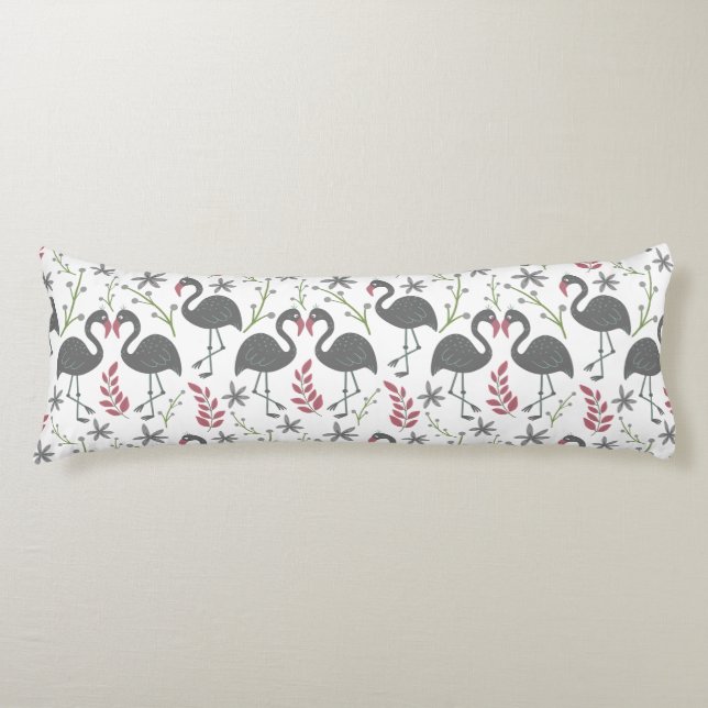 Pink flamingo seamless pattern flowers, leaves body cushion (Front)