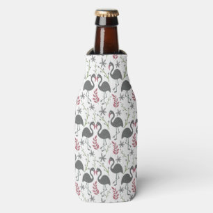 Pink flamingo seamless pattern flowers, leaves bottle cooler