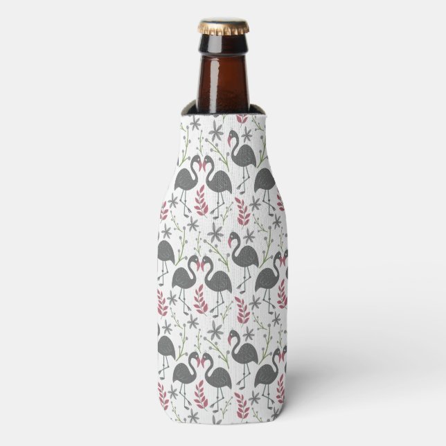 Pink flamingo seamless pattern flowers, leaves bottle cooler (Bottle Front)