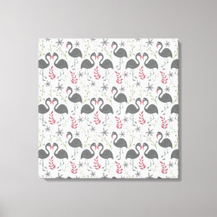 Pink flamingo seamless pattern flowers, leaves canvas print
