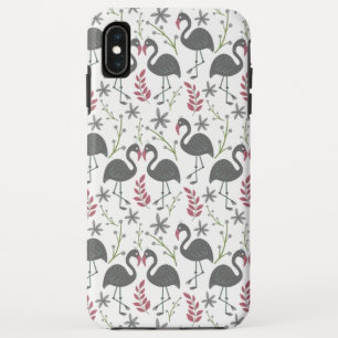 Pink flamingo seamless pattern flowers, leaves iPhone XS max case