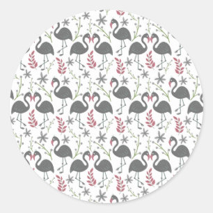 Pink flamingo seamless pattern flowers, leaves classic round sticker