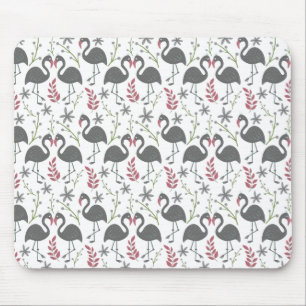Pink flamingo seamless pattern flowers, leaves mouse mat